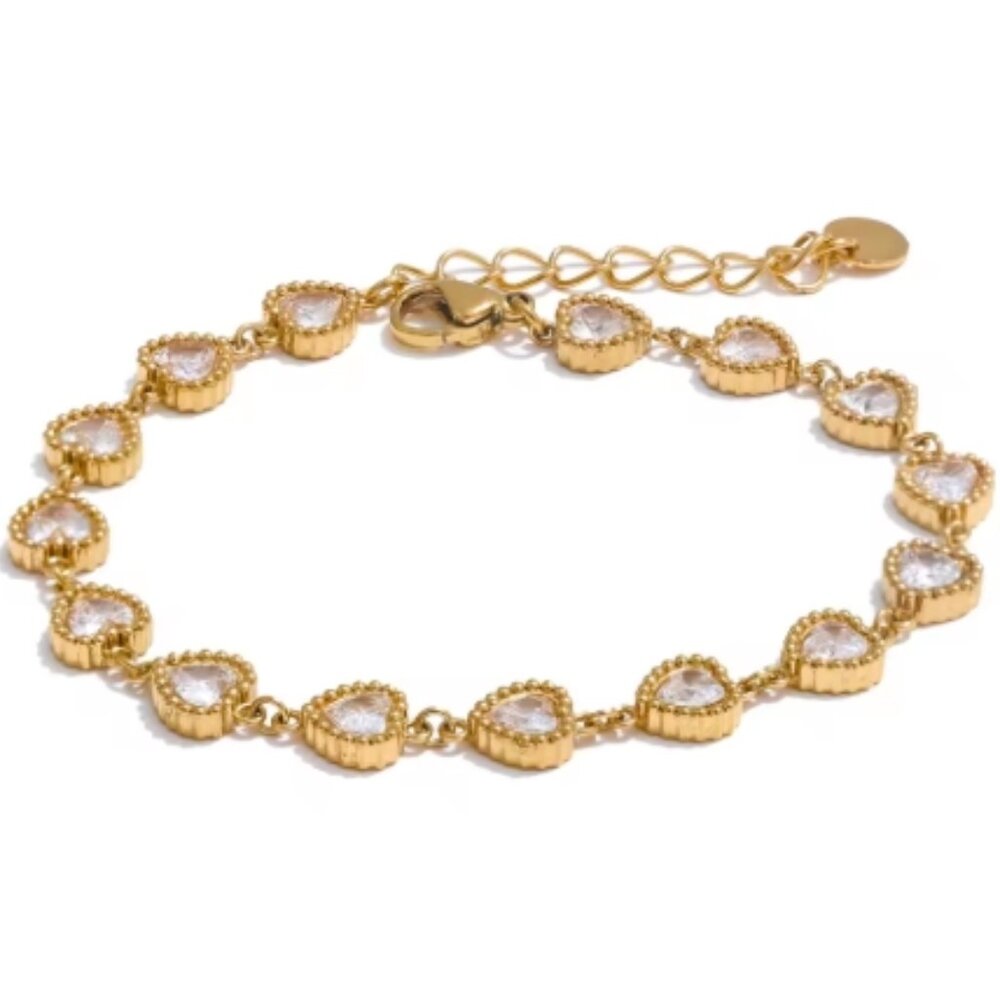 Heart Cubic Zirconia Waterproof Link Bracelet, Women's Bracelet, Jewelry